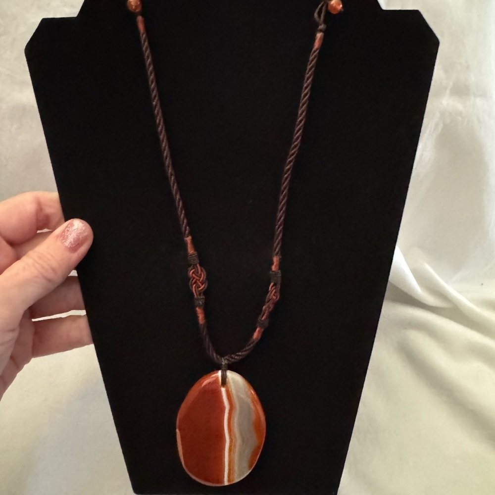 Brown & White Pendant Necklace – Neutral Boho Chic Jewelry